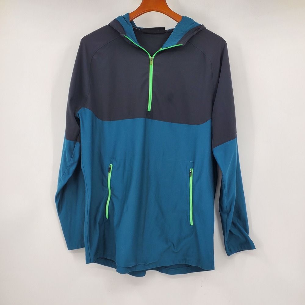 Under Armour Threadborne Mens XL Fitted Hoodie Quarter Zip Teal Navy Lime Green